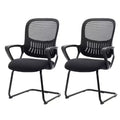 Set of 2 Ergonomic Executive Office Chairs with Sled Base, Mesh Back, Comfortable Arms, Lumbar Support, and No Wheels