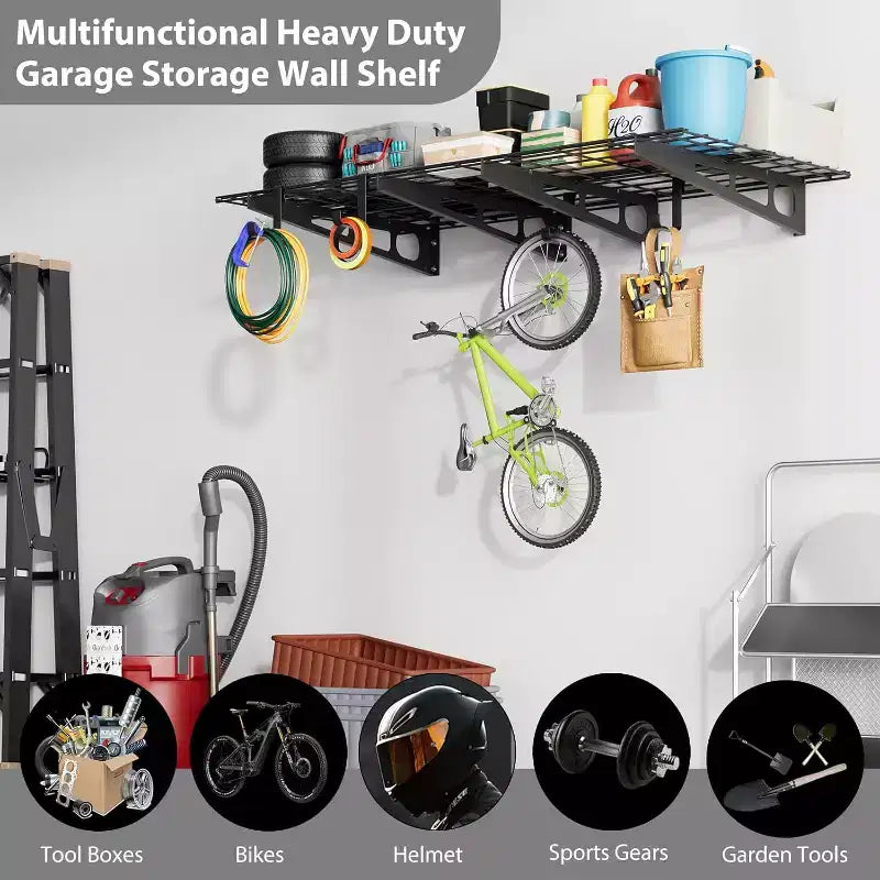 Mensole da parete per garage, set da 2 pz da 60x180 cm, scaffali portaoggetti in acciaio resistente, colore nero, per organizzazione garage e cantina