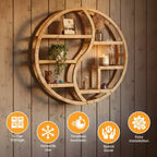 Scaffale a muro rotondo in bambù con espositore in legno a 3 ripiani