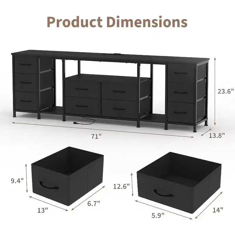 Cassettiera a 10 cassetti, mobile TV con cassetti in tessuto per TV da 75 70 65 pollici, tavolo consolle TV con ripiani a giorno per soggiorno, camera da letto,