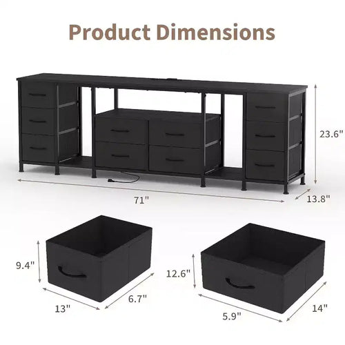 Cassettiera a 10 cassetti, mobile TV con cassetti in tessuto per TV da 75 70 65 pollici, tavolo consolle TV con ripiani a giorno per soggiorno, camera da letto,