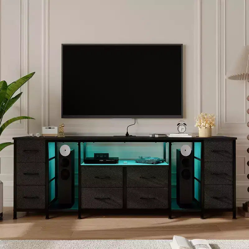 Cassettiera a 10 cassetti, mobile TV con cassetti in tessuto per TV da 75 70 65 pollici, tavolo consolle TV con ripiani a giorno per soggiorno, camera da letto,