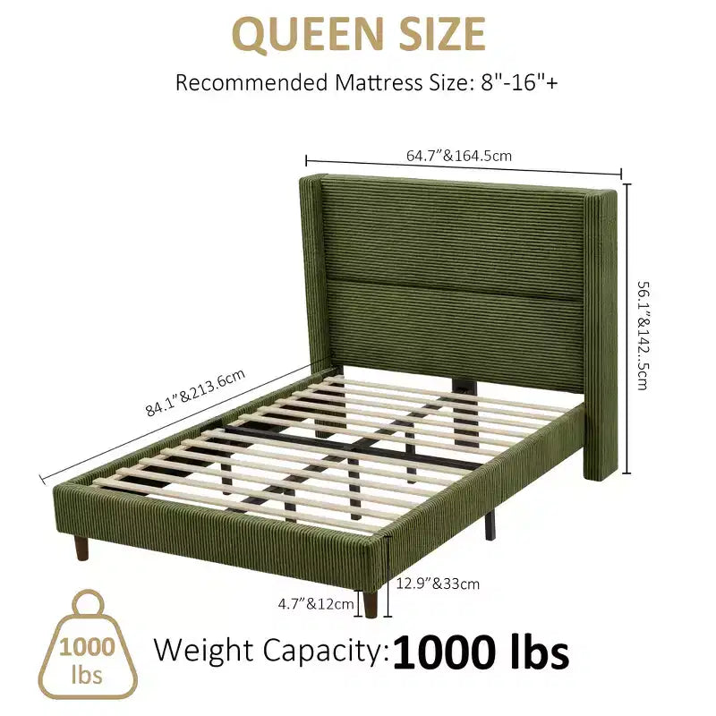 Struttura letto imbottita queen size con piattaforma