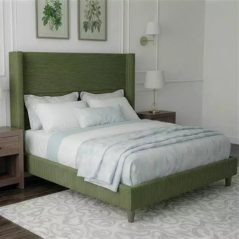 Struttura letto imbottita queen size con piattaforma
