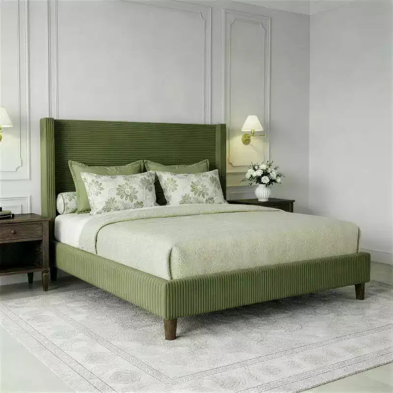 Struttura letto imbottita queen size con piattaforma