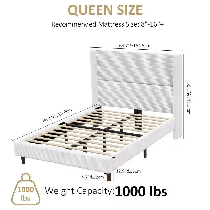 Struttura letto imbottita queen size con piattaforma