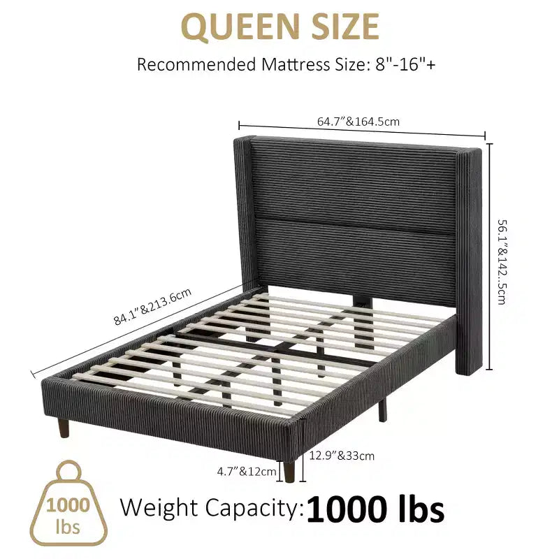 Struttura letto imbottita queen size con piattaforma