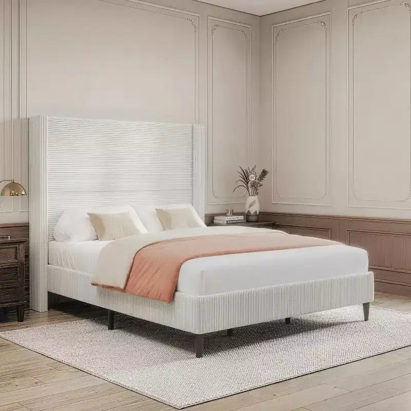 Struttura letto imbottita queen size con piattaforma