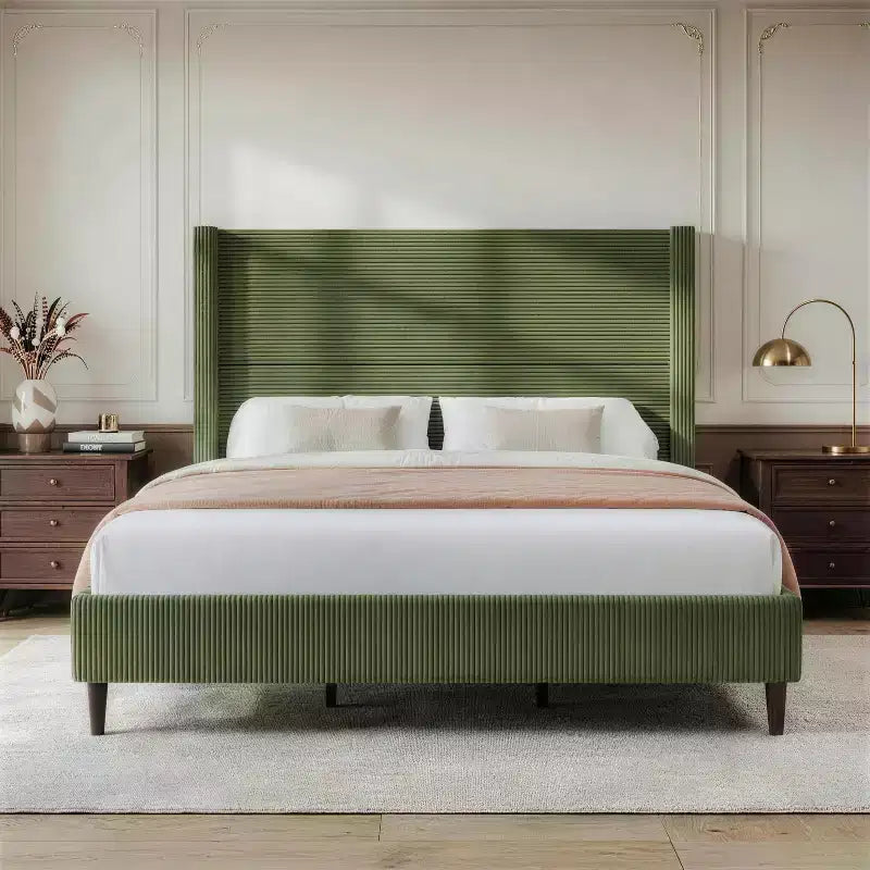 Struttura letto imbottita queen size con piattaforma