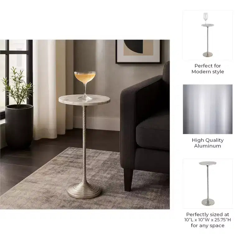 Tavolino finale e laterale contemporaneo con piano in marmo per l'arredamento della casa - Piccolo tavolino da appoggio per comodino, camera da letto o tavolo da bibita