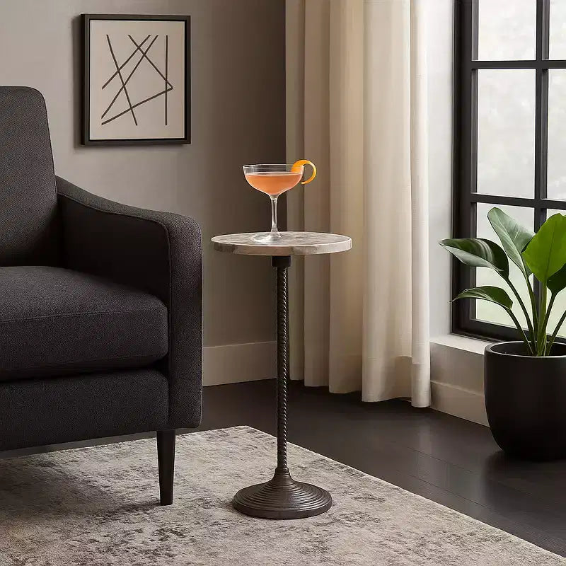 Tavolino finale e laterale contemporaneo con piano in marmo per l'arredamento della casa - Piccolo tavolino da appoggio per comodino, camera da letto o tavolo da bibita