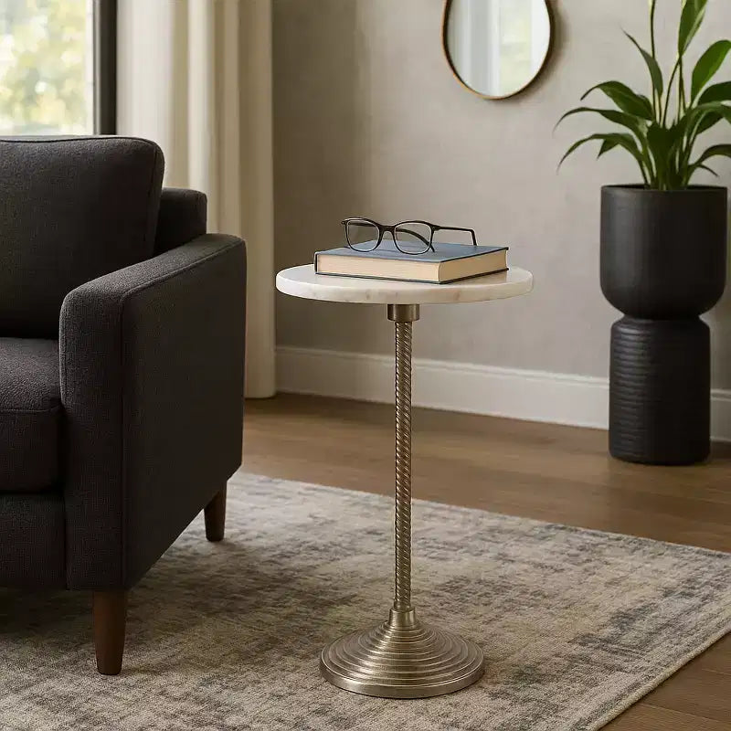Tavolino finale e laterale contemporaneo con piano in marmo per l'arredamento della casa - Piccolo tavolino da appoggio per comodino, camera da letto o tavolo da bibita