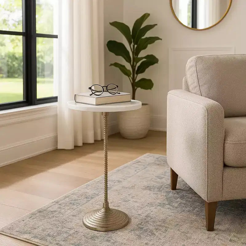 Tavolino finale e laterale contemporaneo con piano in marmo per l'arredamento della casa - Piccolo tavolino da appoggio per comodino, camera da letto o tavolo da bibita