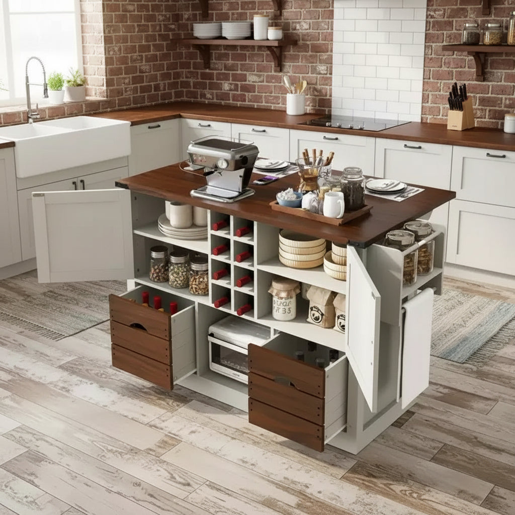 Carrello da Cucina Pieghevole 54 Farmhouse con Ruote Grandi per Cucina o Sala da Pranzo-Panipeachy