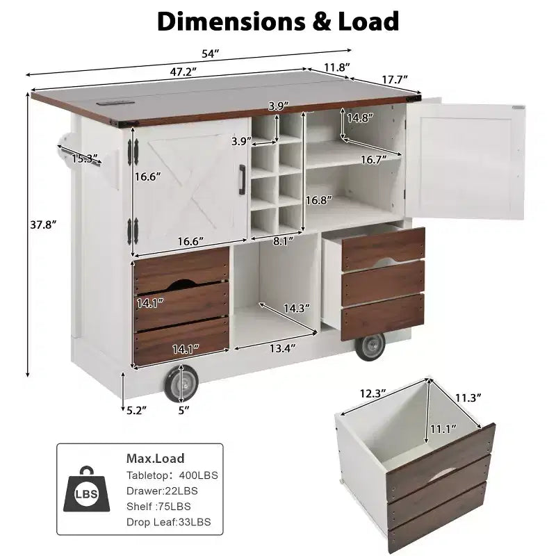 Carrello da Cucina Pieghevole 54 Farmhouse con Ruote Grandi per Cucina o Sala da Pranzo-Panipeachy