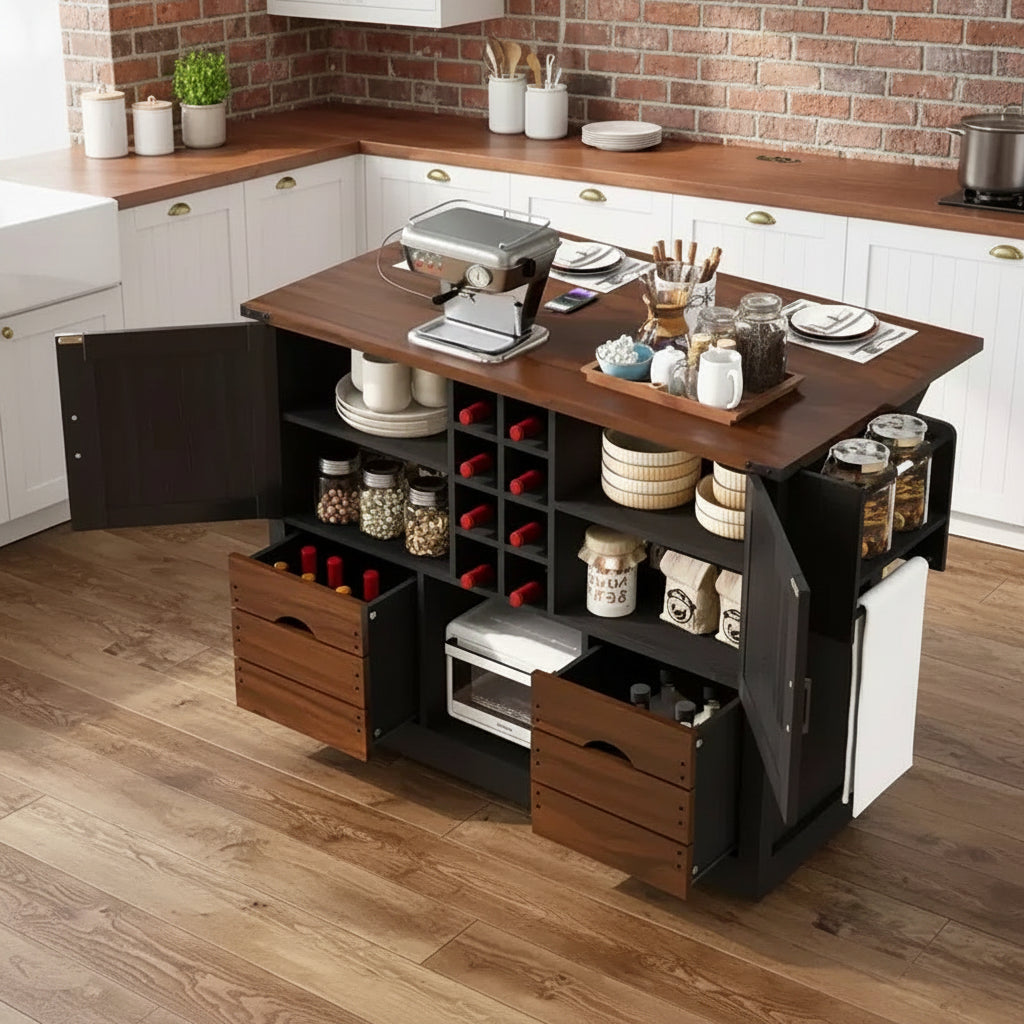 Carrello da Cucina Pieghevole 54 Farmhouse con Ruote Grandi per Cucina o Sala da Pranzo-Panipeachy