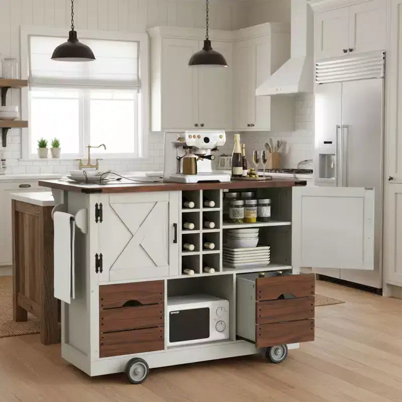 Carrello da Cucina Pieghevole 54 Farmhouse con Ruote Grandi per Cucina o Sala da Pranzo-Panipeachy