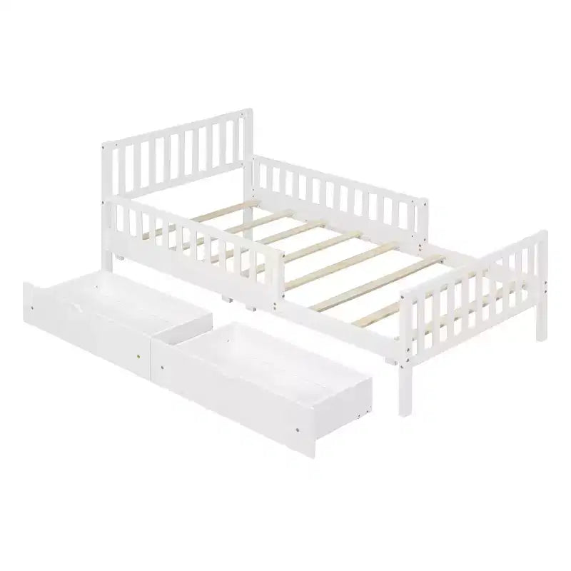 Letto a piattaforma in legno per letto singolo con sponde e due cassetti portaoggetti