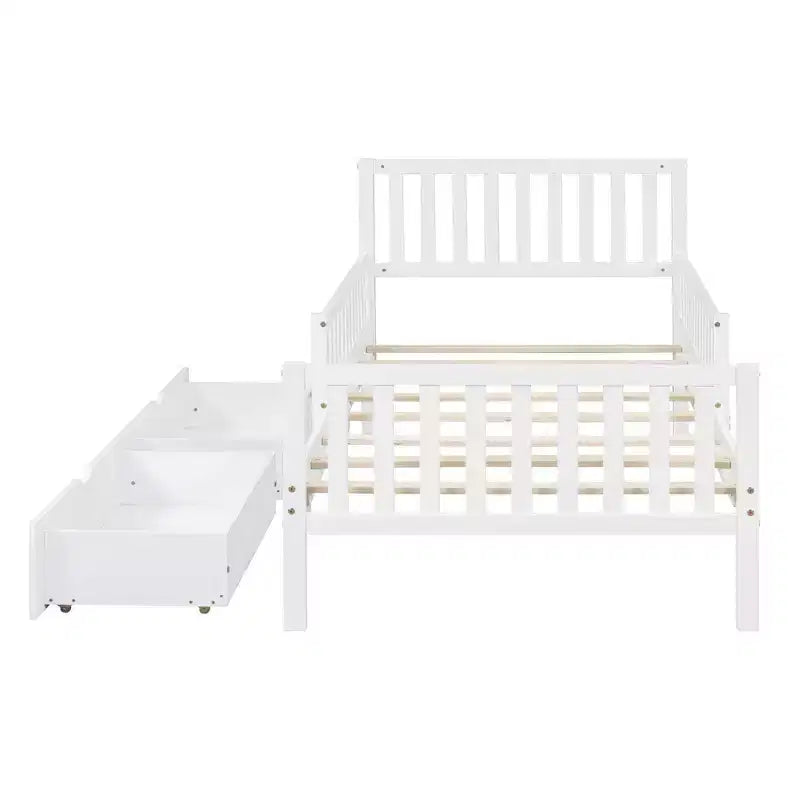 Letto a piattaforma in legno per letto singolo con sponde e due cassetti portaoggetti