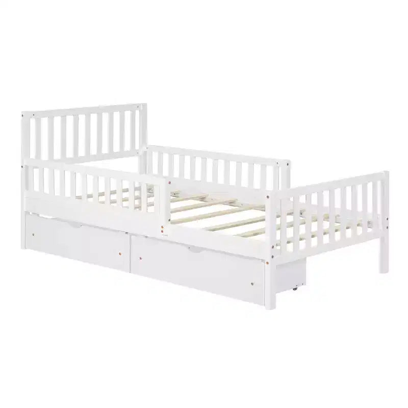 Letto a piattaforma in legno per letto singolo con sponde e due cassetti portaoggetti