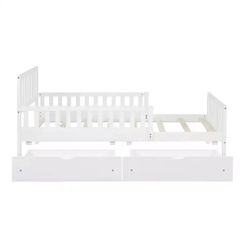 Letto a piattaforma in legno per letto singolo con sponde e due cassetti portaoggetti
