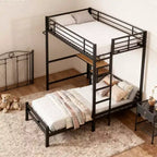 Letto a Castello a L con Struttura in Metallo Moderno Benson, Singolo su Singolo