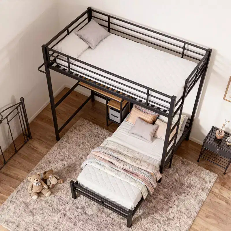 Letto a Castello a L con Struttura in Metallo Moderno Benson, Singolo su Singolo