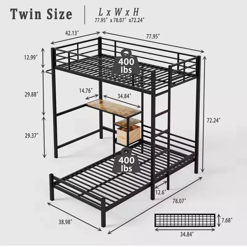Letto a Castello a L con Struttura in Metallo Moderno Benson, Singolo su Singolo