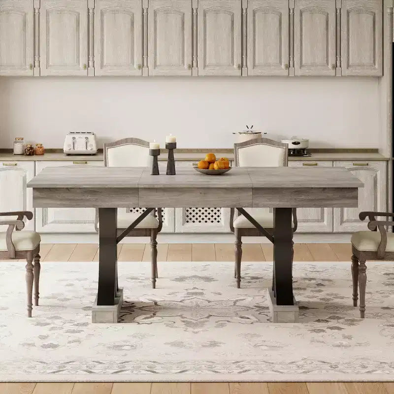 Tavolo da pranzo da 71 pollici per 6-8 persone, tavolo da cucina in legno con 2 cassetti, tavolo da pranzo rettangolare in stile rustico con doppio piedistallo