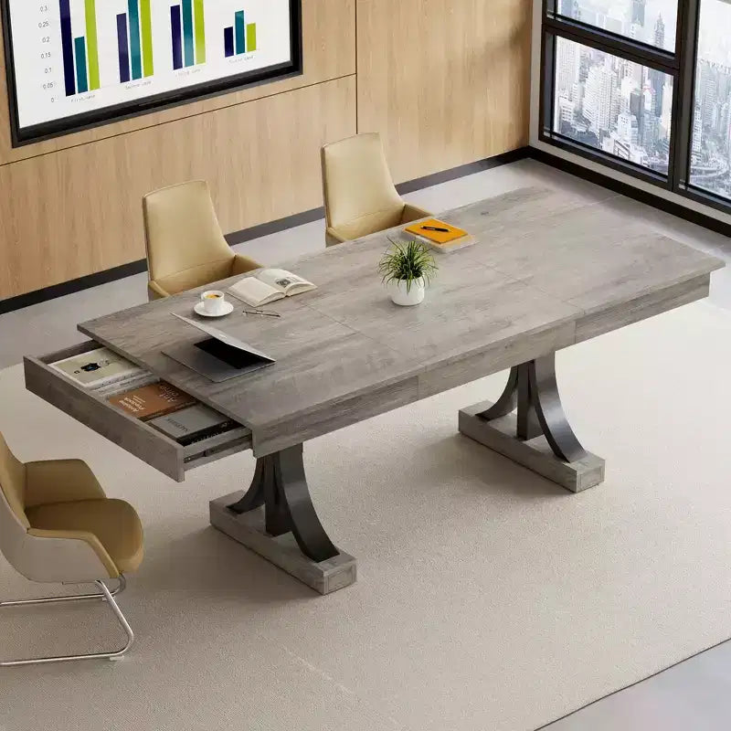 Tavolo da pranzo da 71 pollici per 6-8 persone, tavolo da cucina in legno con 2 cassetti, tavolo da pranzo rettangolare in stile rustico con doppio piedistallo