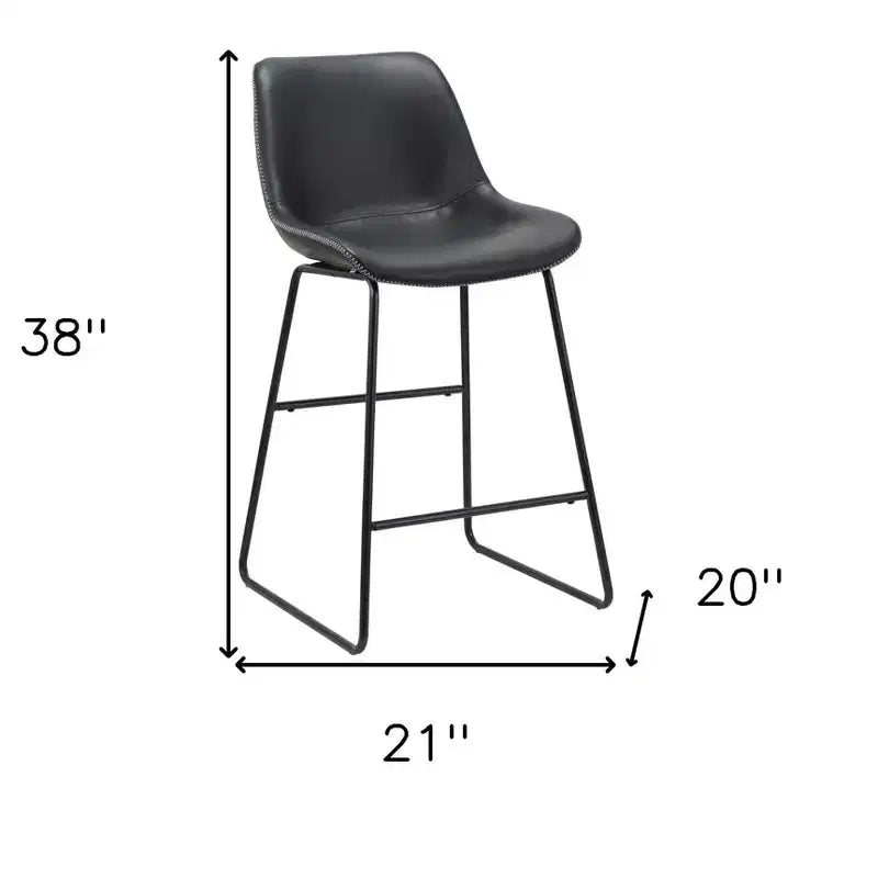 Set di due sedie da bar con schienale basso in similpelle nera e metallo, altezza bancone