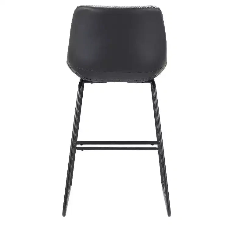 Set di due sedie da bar con schienale basso in similpelle nera e metallo, altezza bancone