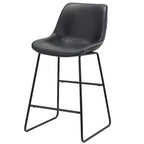 Set di due sedie da bar con schienale basso in similpelle nera e metallo, altezza bancone