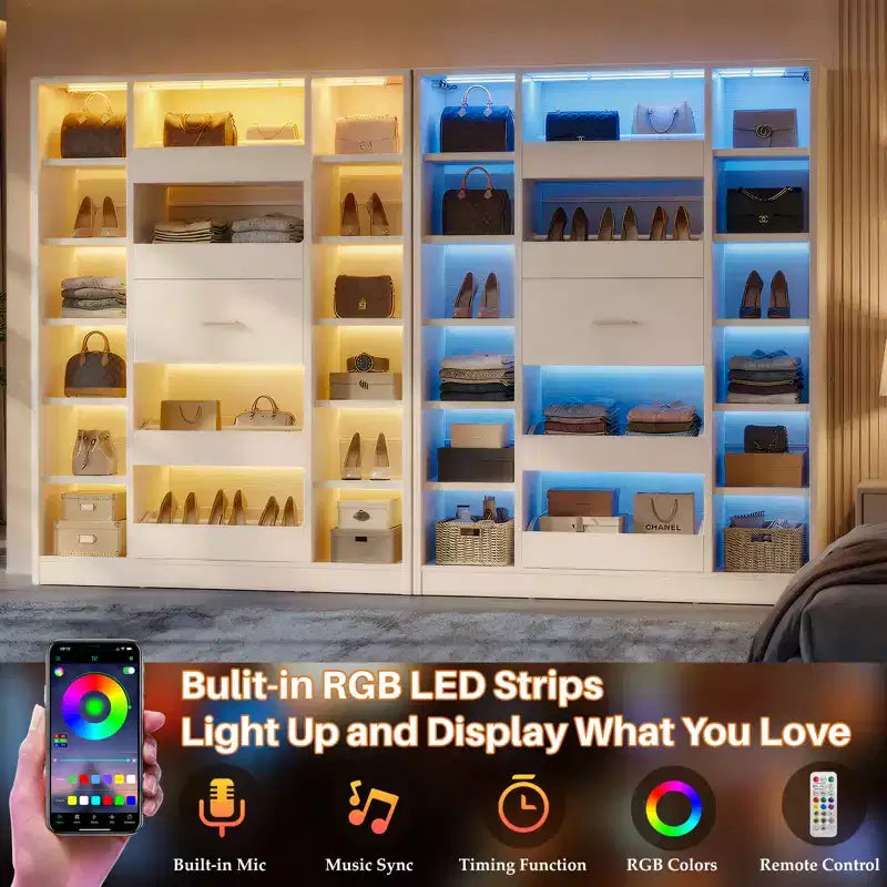 Scarpaia in legno con luci LED, Organizer Armadio Indipendente