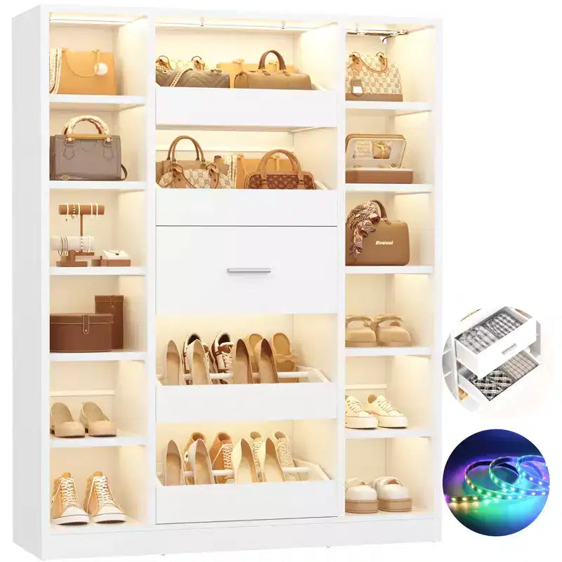 Scarpaia in legno con luci LED, Organizer Armadio Indipendente