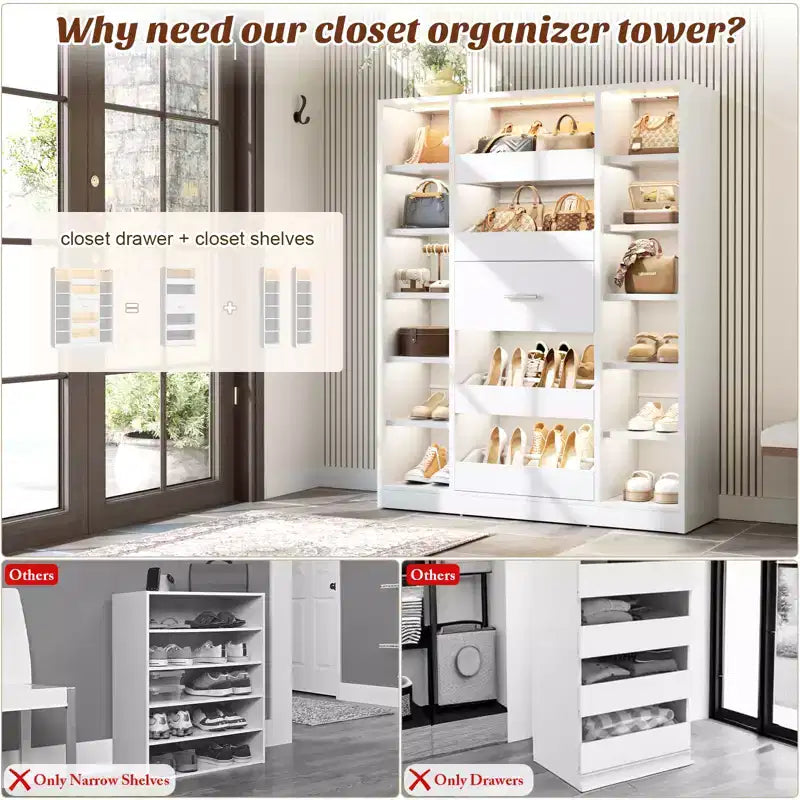 Scarpaia in legno con luci LED, Organizer Armadio Indipendente