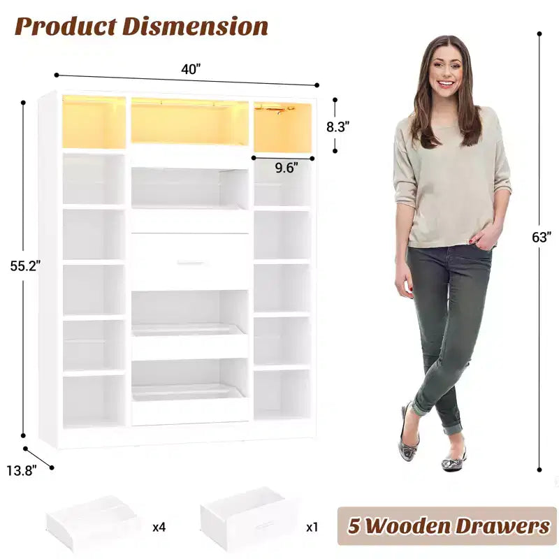 Scarpaia in legno con luci LED, Organizer Armadio Indipendente