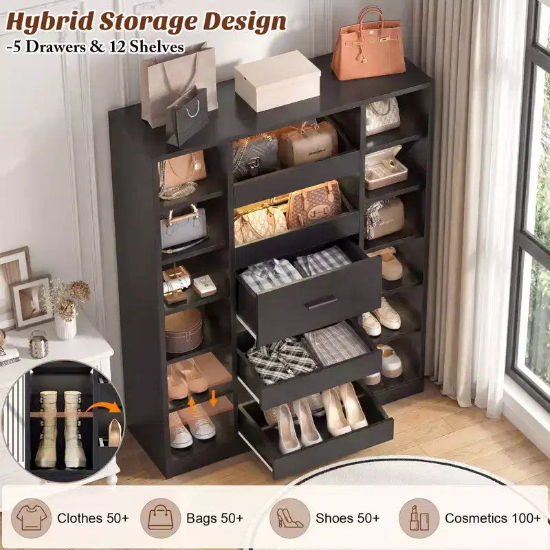 Scarpaia in legno con luci LED, Organizer Armadio Indipendente