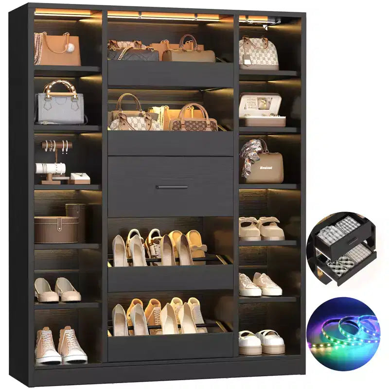 Scarpaia in legno con luci LED, Organizer Armadio Indipendente