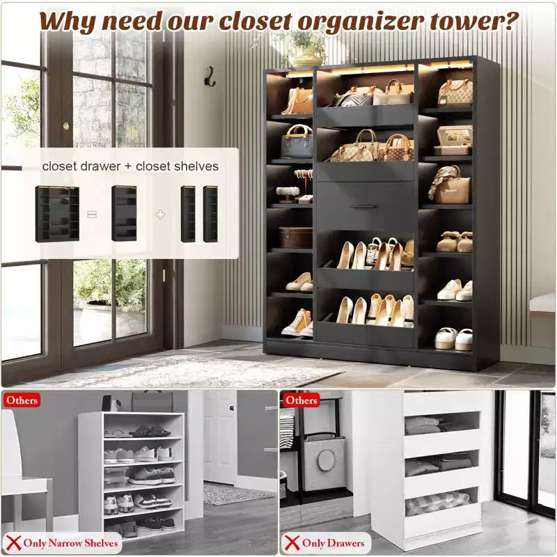Scarpaia in legno con luci LED, Organizer Armadio Indipendente