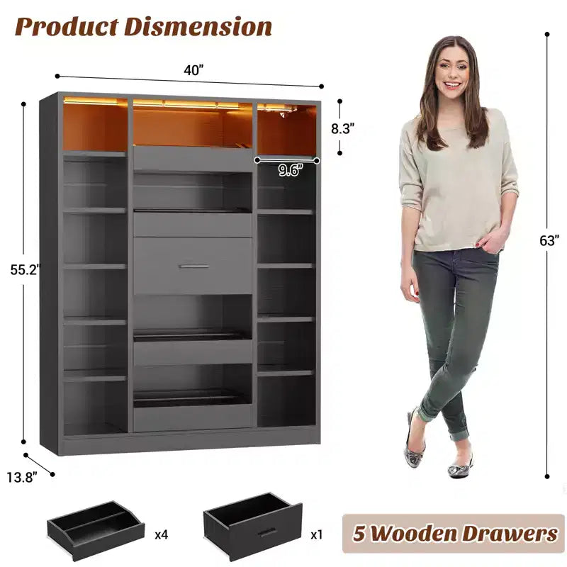 Scarpaia in legno con luci LED, Organizer Armadio Indipendente