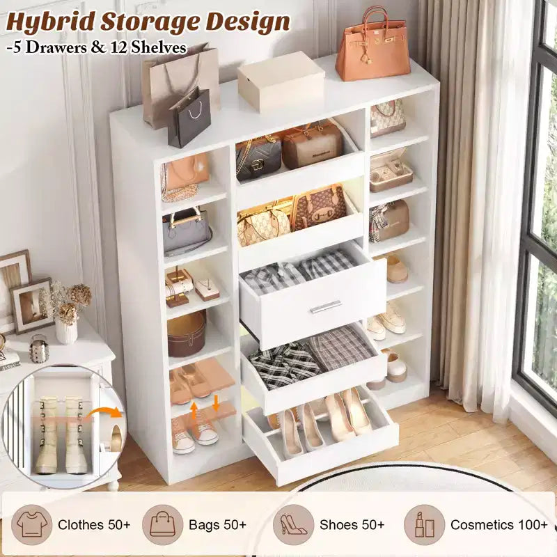 Scarpaia in legno con luci LED, Organizer Armadio Indipendente
