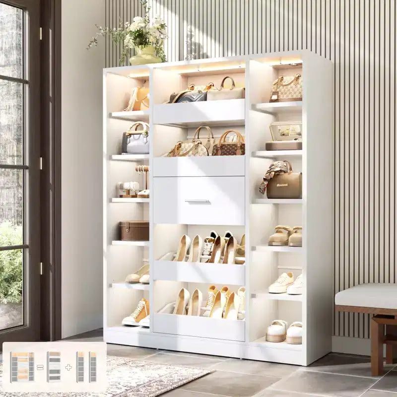 Scarpaia in legno con luci LED, Organizer Armadio Indipendente