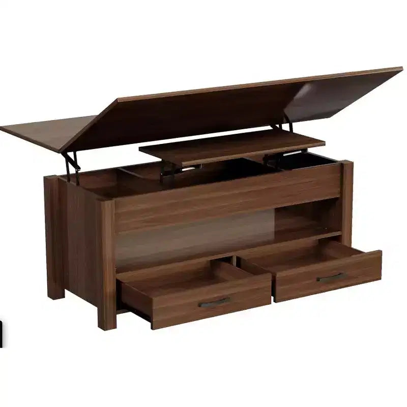 Tavolino da caffè con ripiano sollevabile 40, design convertibile multifunzione con cassetti e scomparto nascosto, trasformabile in tavolo da pranzo per soggiorno