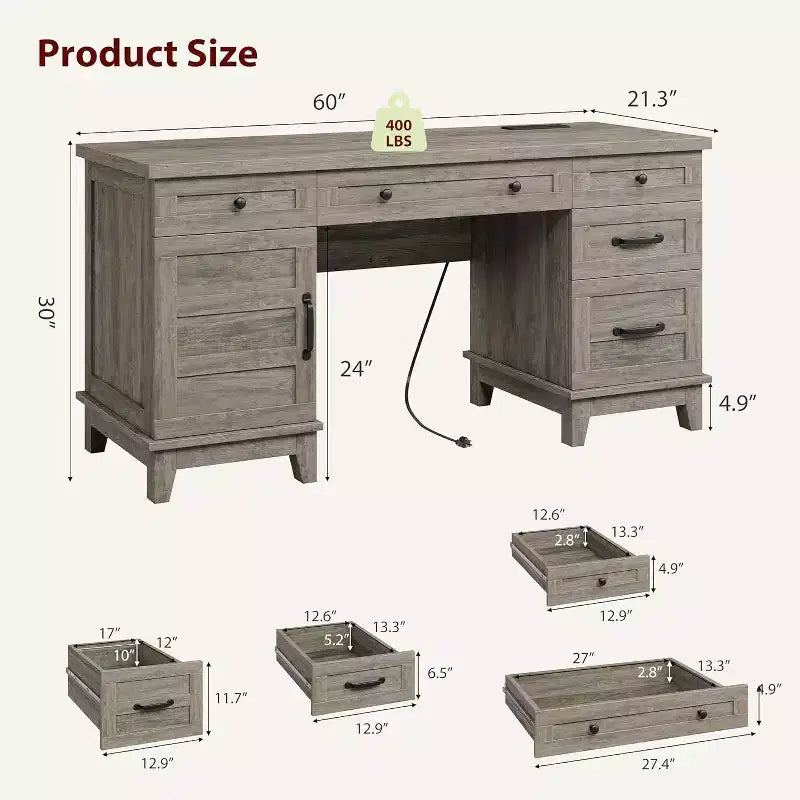 Scrivania extra-large per due persone con stazione di ricarica, spazio regolabile e cassetti per archivio, ideale per ufficio domestico condiviso e studio