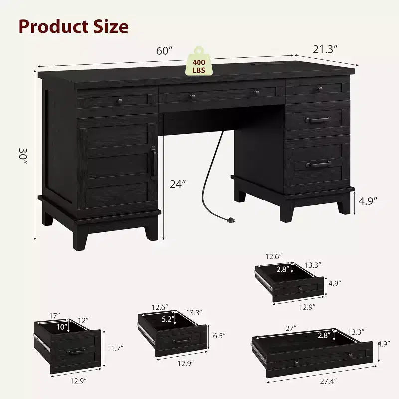Scrivania extra-large per due persone con stazione di ricarica, spazio regolabile e cassetti per archivio, ideale per ufficio domestico condiviso e studio