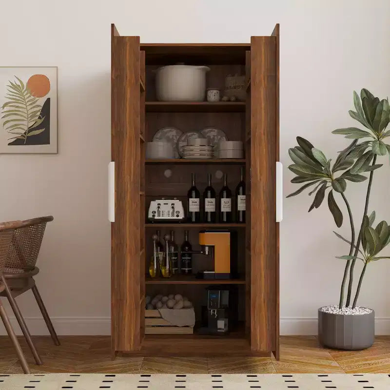 Mobile da Cucina Dispensa da 160 cm con Ante e Ripiani, Armadio Contenitore Indipendente per Sala da Pranzo, Credenza