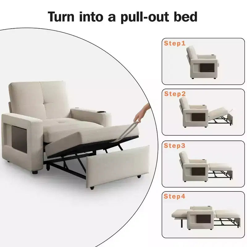 Poltrona Letto 3 in 1, Divano Letto Trasformabile Estraibile Largo 108 cm