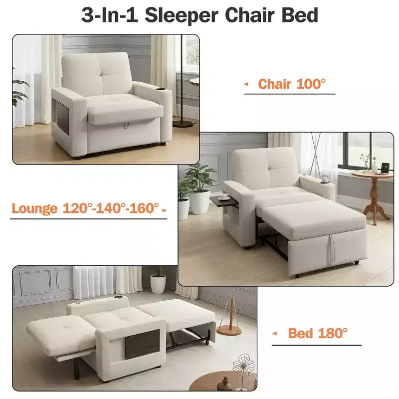 Poltrona Letto 3 in 1, Divano Letto Trasformabile Estraibile Largo 108 cm