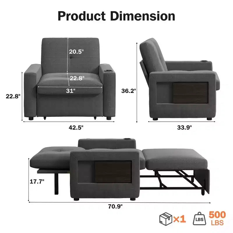 Poltrona Letto 3 in 1, Divano Letto Trasformabile Estraibile Largo 108 cm